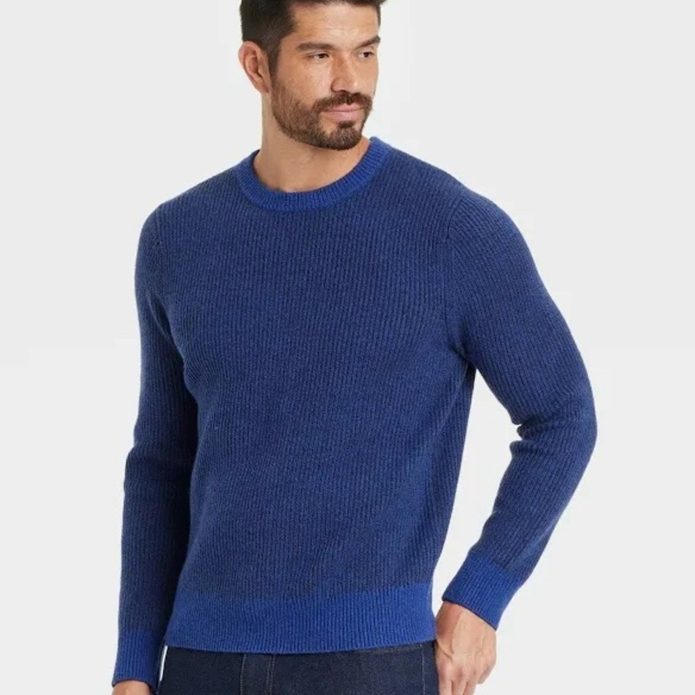 GOODFELLOW & CO Men's Royal Blue Ribbed Knit Crew Neck Sweater New Size XXL